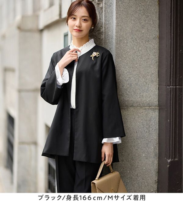 alotta（アロッタ）の「【３点セット】洗える！Ａラインロングジャケットスーツ（パンツスーツ）」｜詳細画像