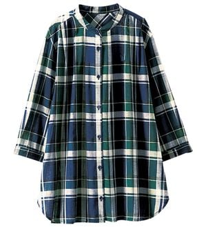 BELLUNA（ベルーナ）の「綿１００％刺しゅうデザインシャツ（シャツ）」｜グリーン系チェック