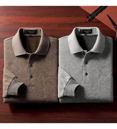 「日本製尾州編ジャカード両面起毛ポロシャツ（メンズポロシャツ）」