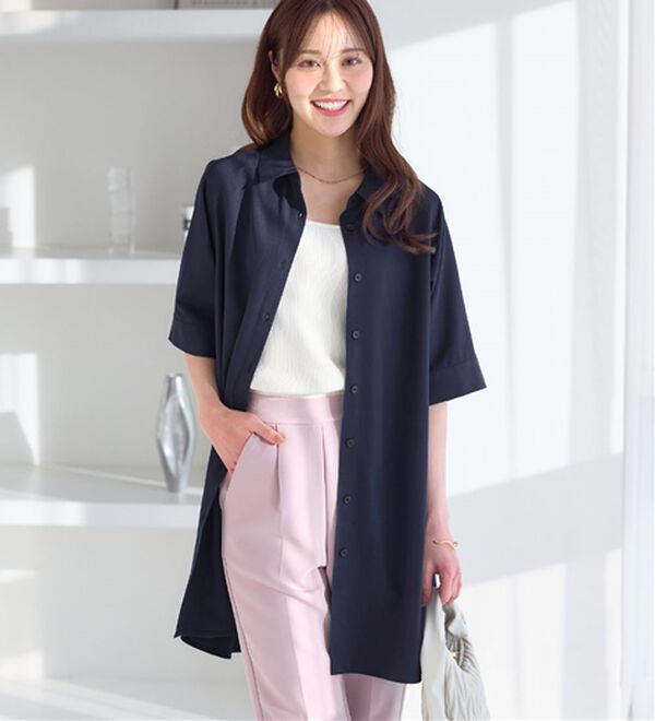 alotta（アロッタ）の「【接触冷感】さらっと快適シャツチュニックワンピース（チュニックワンピース）」｜ネイビー