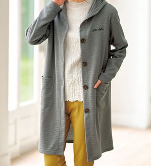 BELLUNA（ベルーナ）の「＜ＥＬＬＥ　Ａｃｔｉｖｅ＞裏ボーダーフードカーディガン（その他カーディガン）」｜グレー