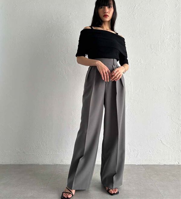 RANAN（ラナン）の「【選べる股下】きれい見え２タックワイドスラックス（ワイドパンツ・ガウチョ）」｜詳細画像