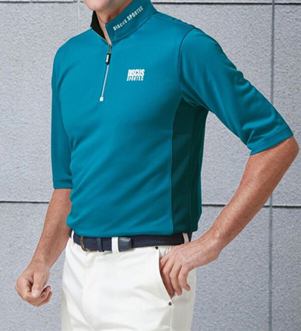 「【３色組】＜ディスカススポテック＞スポーティハーフジップ５分袖プルオーバー（メンズシャツ）」｜詳細画像