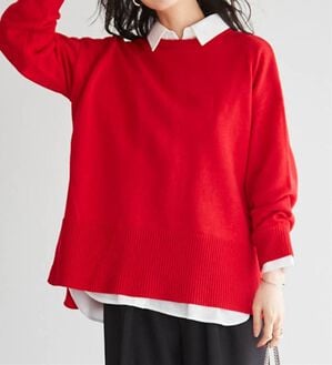 RANAN（ラナン）の「ワイドリブ使いカラーニットチュニック（ニット・セーター）」｜レッド