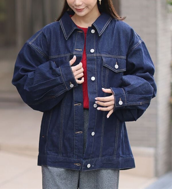A HAPPY MARILYN（アハッピーマリリン）の「【Ｌ～８Ｌ】ゆったりシルエットのオーバーサイズデニムジャケット（その他ジャケット）」｜インディゴ