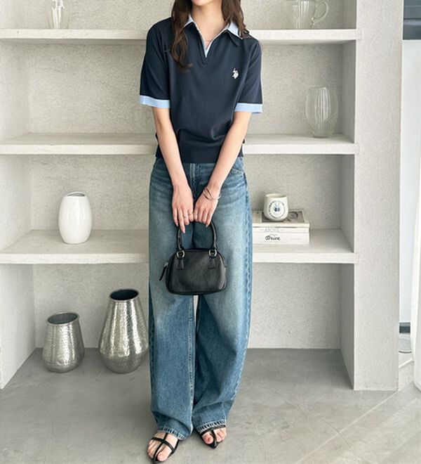 GeeRA（ジーラ）の「【ＵＳ．ＰＯＬＯ．ＡＳＳＮ】衿付ポロニットトップス（ニット・セーター）」｜詳細画像