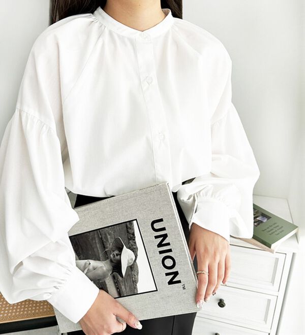 GeeRA（ジーラ）の「前後２ｗａｙバンドカラーパフスリーブブラウス（ブラウス）」｜詳細画像