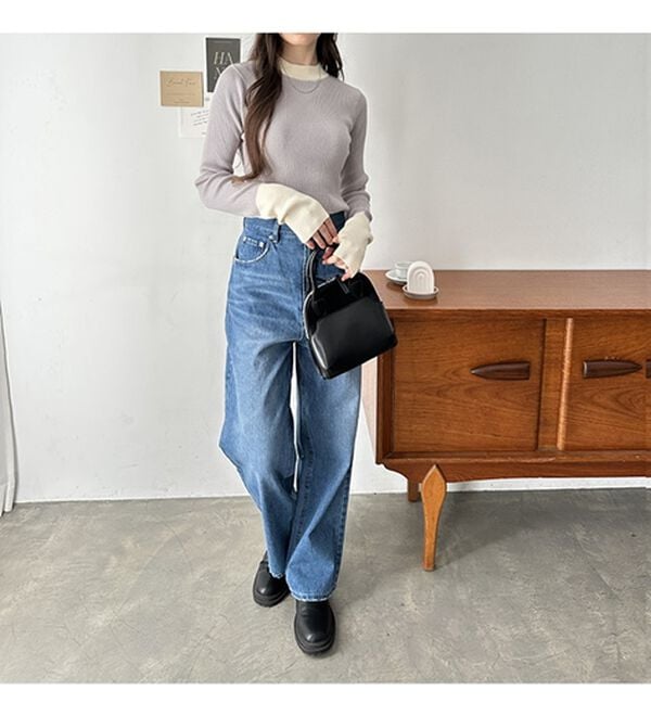 GeeRA（ジーラ）の「指穴配色デザイン柔らかリブニット（ニット・セーター）」｜詳細画像