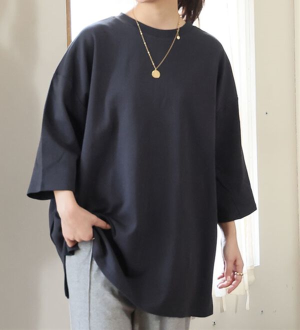 A HAPPY MARILYN（アハッピーマリリン）の「【Ｍ～８Ｌ／選べる袖丈】綿トレーナーライクビッグシルエットＴシャツ（Tシャツ）」｜詳細画像