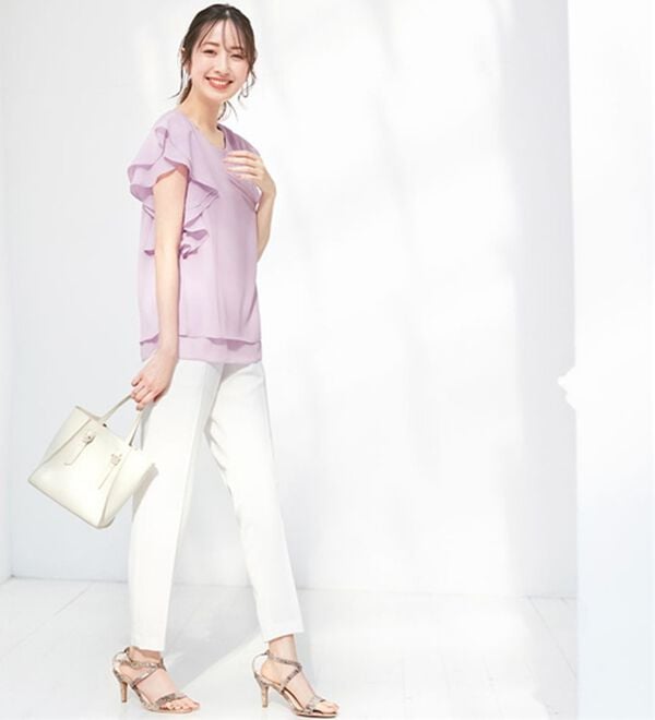 alotta（アロッタ）の「楊柳シフォン袖フリルブラウス（ブラウス）」｜ラベンダー