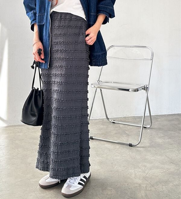 GeeRA（ジーラ）の「すっきりオシャレ見え！ジャカードレースタイトスカート（ロングスカート）」｜詳細画像