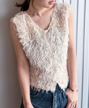 RANAN（ラナン）の「前後2WAYフリンジショートベスト（ベスト）」｜アイボリー