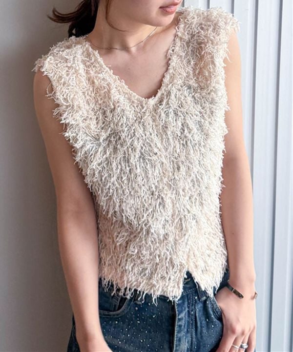 RANAN（ラナン）の「前後2WAYフリンジショートベスト（ベスト）」｜アイボリー