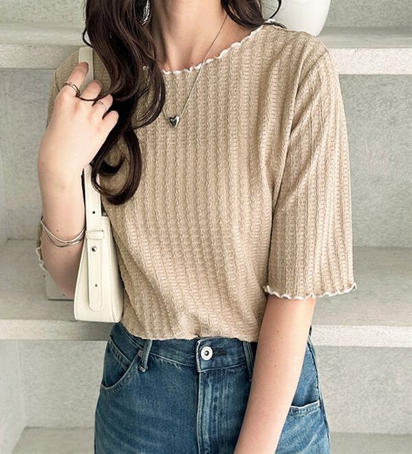 GeeRA（ジーラ）の「配色メロー５分袖表面感カットソー（カットソー）」｜詳細画像