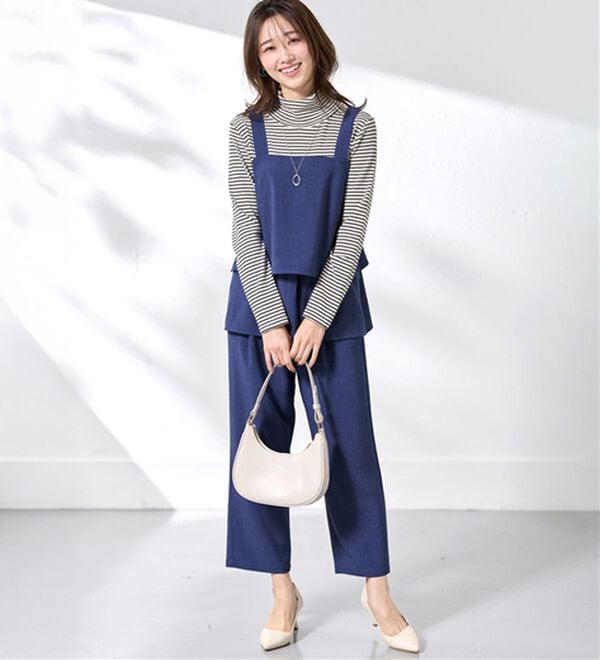 BELLUNA（ベルーナ）の「サラリ麻調素材ビスチェセットアップ（セットアップ）」｜ブルー