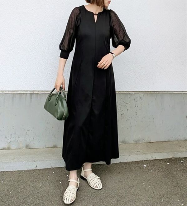 GeeRA（ジーラ）の「袖楊柳シアー美ラインワンピース（カットソーワンピース）」｜詳細画像