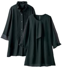 BELLUNA（ベルーナ）の「【２枚組】さらっとジョーゼット素材レース使いチュニック（チュニック）」