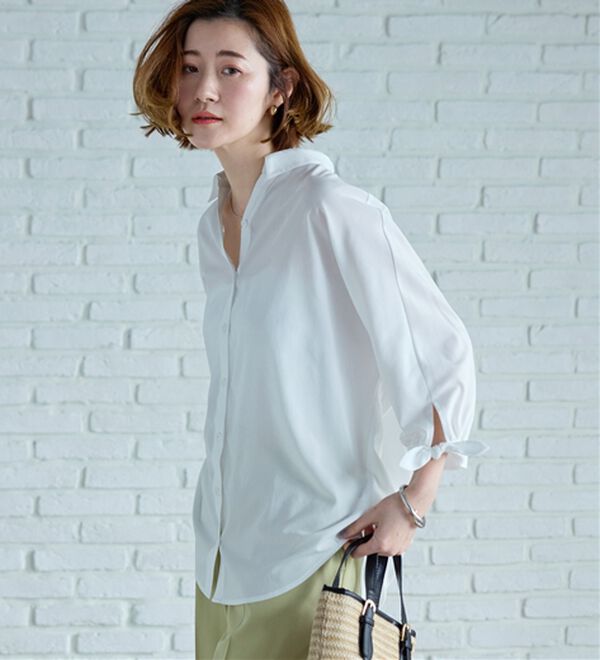 BELLUNA（ベルーナ）の「【吸水速乾】イージーケア！袖リボンシャツチュニック（チュニック）」｜詳細画像