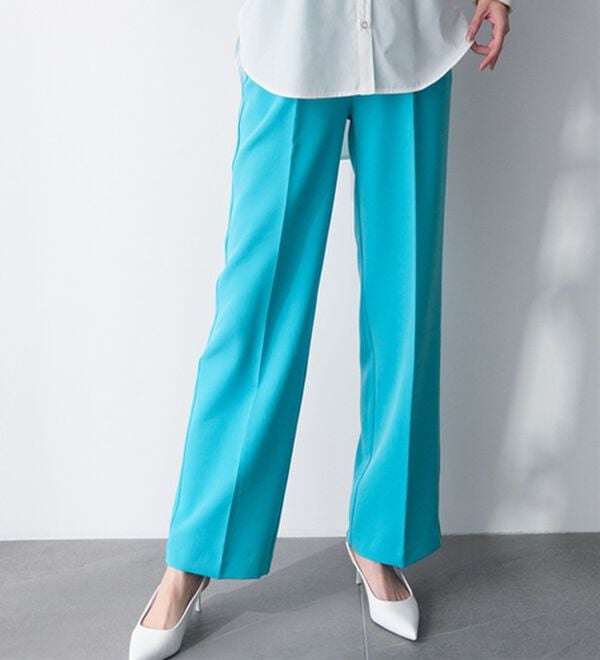 RANAN（ラナン）の「【選べる２丈】機能付！美脚シルエットセンタープレスワイドパンツ（フルレングスパンツ）」｜ファニーブルー