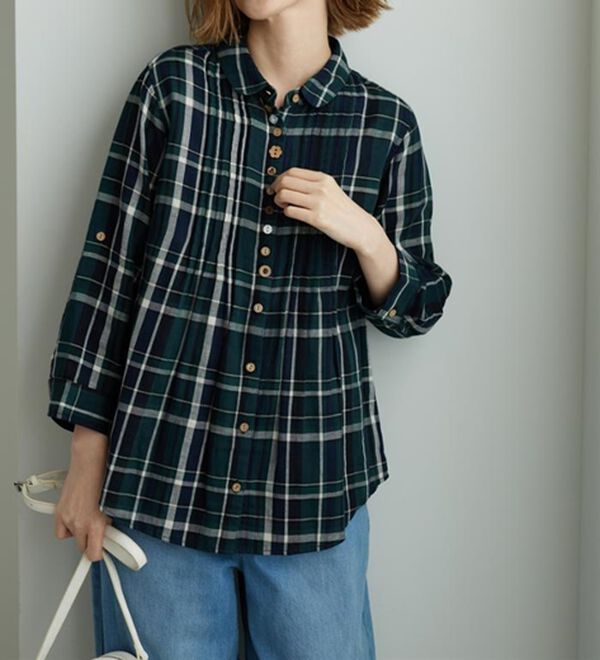 BELLUNA（ベルーナ）の「【綿100％素材】ダブルガーゼ素材丸衿多ボタンブラウス（ブラウス）」｜詳細画像