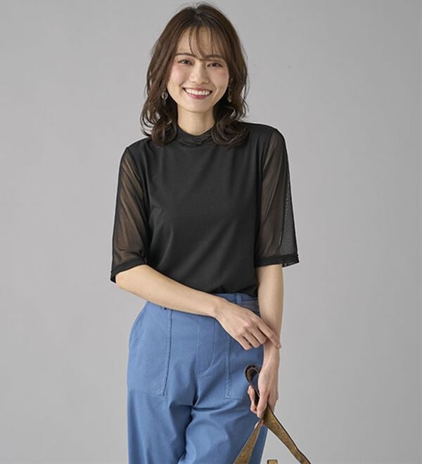 BELLUNA（ベルーナ）の「【５分袖】チュール切替上品インナー（カットソー）」｜詳細画像
