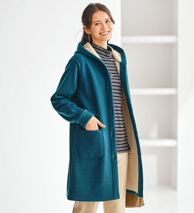 BELLUNA（ベルーナ）の「ボーダージャカード裏ボアカーディガン（ロングコート）」