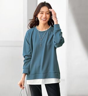 BELLUNA（ベルーナ）の「重ね着風とろみ素材プルオーバー（カットソー）」｜ブルー