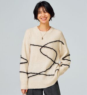 BELLUNA（ベルーナ）の「線描きジャカードニットプルオーバー（ニット・セーター）」｜オフ白系