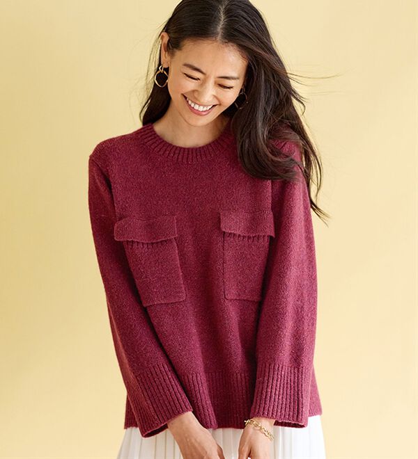 BELLUNA（ベルーナ）の「ポケット付ゆったりショートセーター（ニット・セーター）」｜詳細画像
