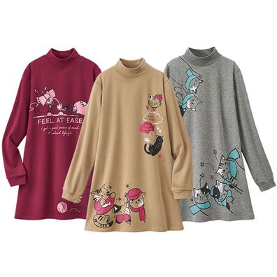 「【３枚組】ネコちゃん裏起毛トレーナーチュニック（チュニック）」