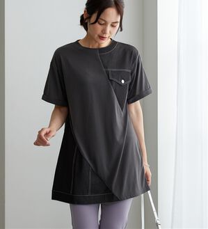 BELLUNA（ベルーナ）の「デニム切替デザインチュニック（チュニック）」｜チャコール系