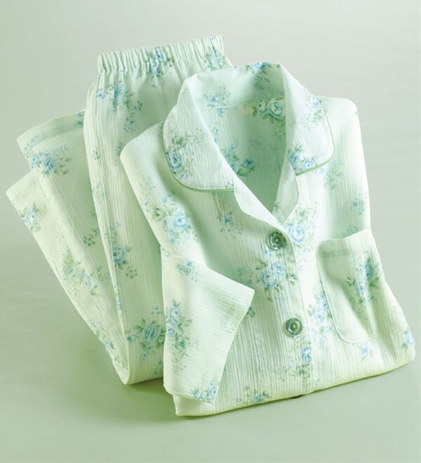 「選べて嬉しい楊柳パジャマ（パジャマ・ルームウェア）」｜衿付ミント