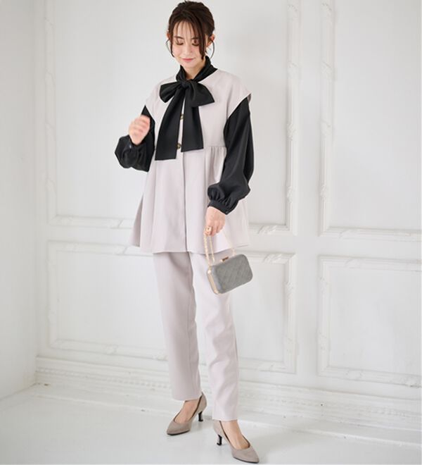 RANAN（ラナン）の「洗える！ペプラムギャザーベストセットアップ（パンツスーツ）」｜詳細画像