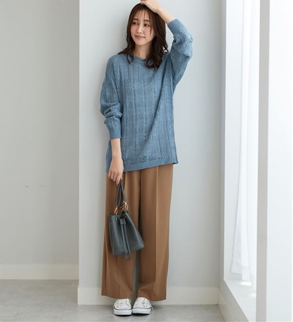 BELLUNA（ベルーナ）の「幾何柄透かし編ニットチュニック（チュニック）」｜詳細画像