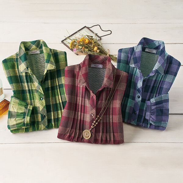 ルフラン（ルフラン）の「【３色組】かすれチェックのカットソーブラウス＜ティナー＞（ブラウス）」｜詳細画像