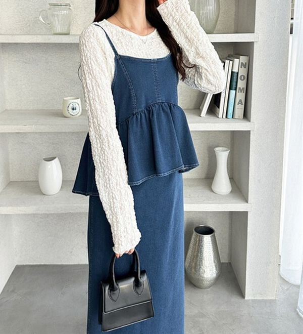 GeeRA（ジーラ）の「楽ちん！デニムペプラムキャミワンピース（その他ワンピース）」｜詳細画像