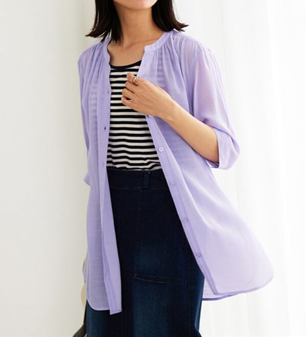 BELLUNA（ベルーナ）の「スラブ素材スキッパーデザインシャツチュニック（チュニック）」｜詳細画像