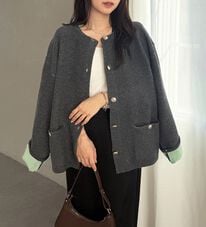 RANAN（ラナン）の「裏配色ゴールド調ボタンニットコーディガン（ニットカーディガン）」