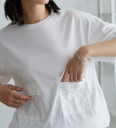 BELLUNA（ベルーナ）の「ビッグポケット付異素材切替プルオーバー（カットソー）」