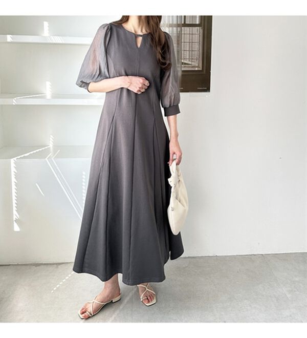 GeeRA（ジーラ）の「袖楊柳シアー美ラインワンピース（カットソーワンピース）」｜詳細画像