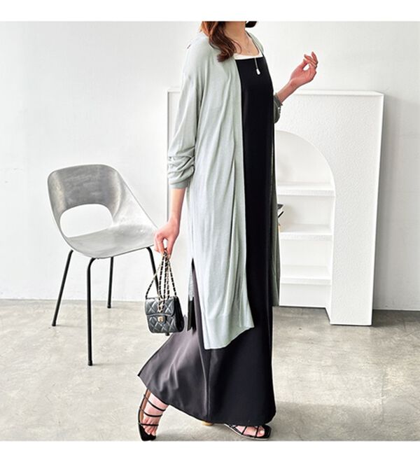 GeeRA（ジーラ）の「【3つの機能付】ロングニットカーディガン（ミディ丈）（ニットカーディガン）」｜詳細画像