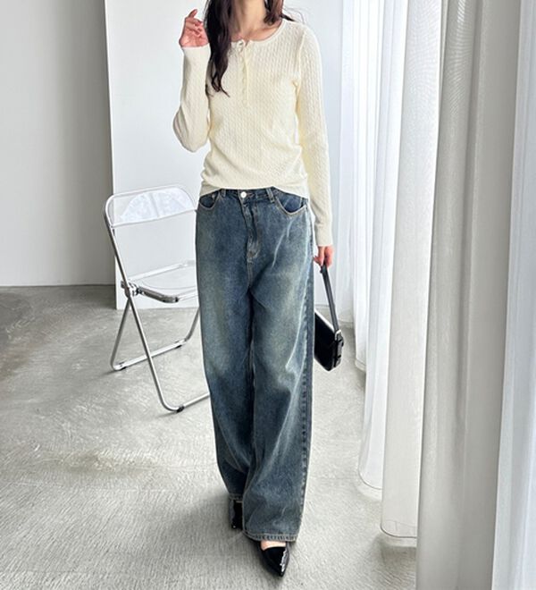 GeeRA（ジーラ）の「ミニケーブルヘンリーネックリブニット（ニット・セーター）」｜詳細画像