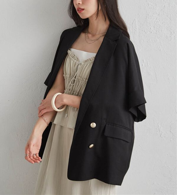 RANAN（ラナン）の「【新色追加】麻調ダブルボタンハーフスリーブジャケット（テーラードジャケット）」｜詳細画像