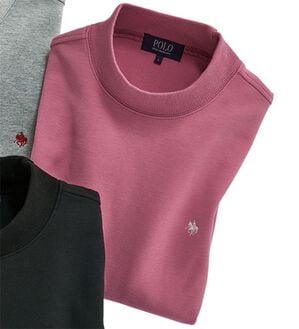 「＜ポロ・ビーシーエス＞モックネックトレーナー（メンズトレーナー）」｜グレイッシュピンク