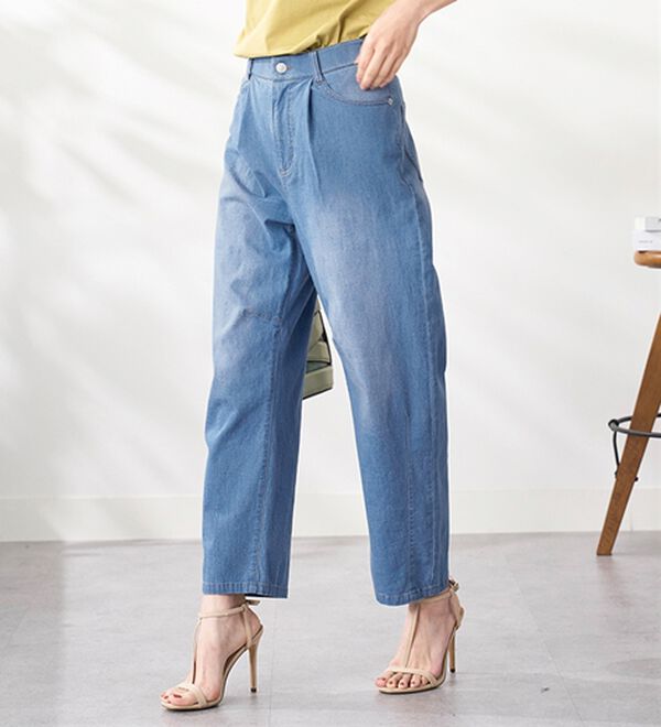 BELLUNA（ベルーナ）の「ひんやり冷感！カーブシルエットデニムパンツ（ワイドパンツ・ガウチョ）」｜詳細画像