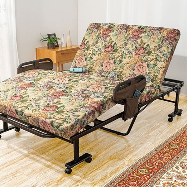 「組立簡単　寝心地が選べる電動ベッド＜折りたたみベッド　コンパクトベッド　折り畳みベッド　リクライニングベッド＞（ベッド）」｜花柄