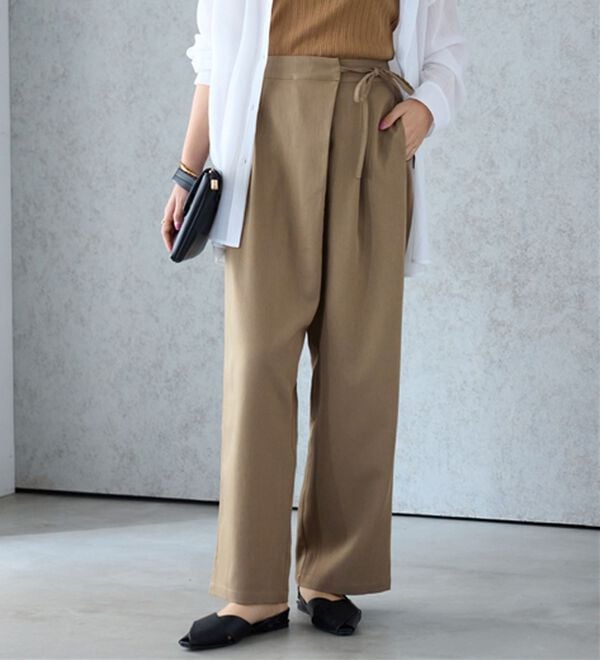 alotta（アロッタ）の「ラップリボンスラックス（フルレングスパンツ）」｜ベージュ