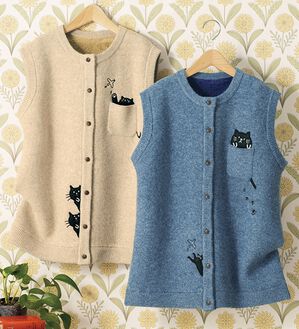 ルフラン（ルフラン）の「【２色組】にゃんこと暖かく＊裏シャギーニットベスト（ベスト）」｜詳細画像