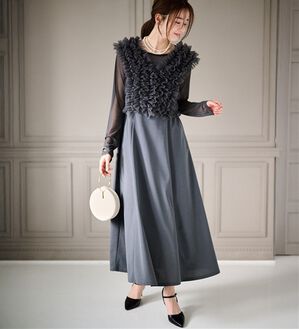 RANAN（ラナン）の「＜３点セット＞チュールフリルベストフレアワンピース（その他ワンピース）」｜グレー系