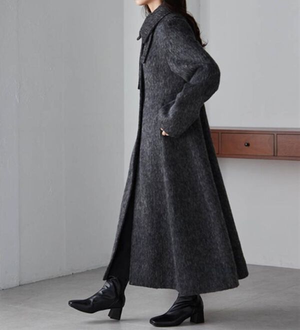 RANAN（ラナン）の「2WAYフレアーステンカラーシャギーコート（ロングコート）」｜詳細画像